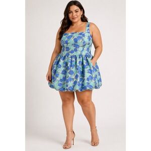 NWT Adrianna Papell Tulip Jacquard Mini Dress | Size 16‎ | Floral Bubble Skirt